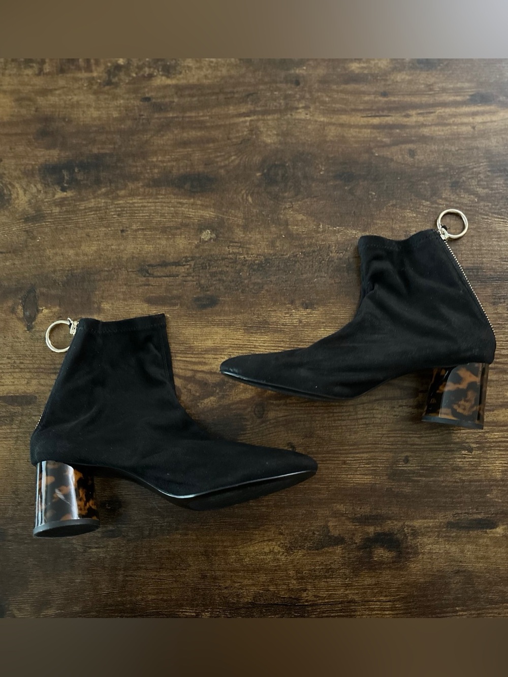 Zara Black Sock Booties Tortoiseshell Block Heel Chic Fall Mobwife Animalprint